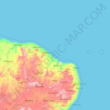 Topografische kaart Pernambuco, hoogte, reliëf