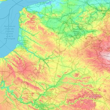 Topografische kaart Hauts-de-France, hoogte, reliëf
