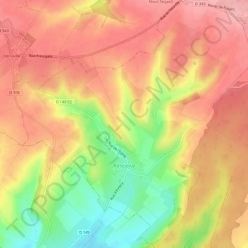 Topografische kaart Rimboval, hoogte, reliëf