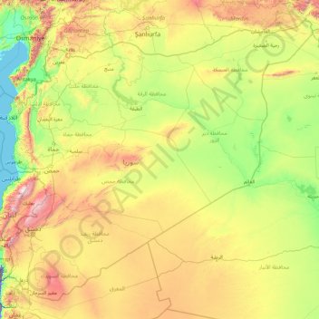Topografische kaart Syrië, hoogte, reliëf