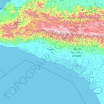 Topografische kaart Mimika, hoogte, reliëf