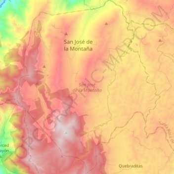 Topografische kaart San José de la Montaña, hoogte, reliëf