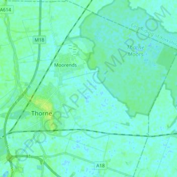 Topografische kaart Thorne, hoogte, reliëf