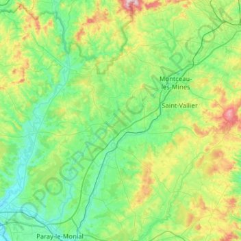 Topografische kaart La Bourbince, hoogte, reliëf