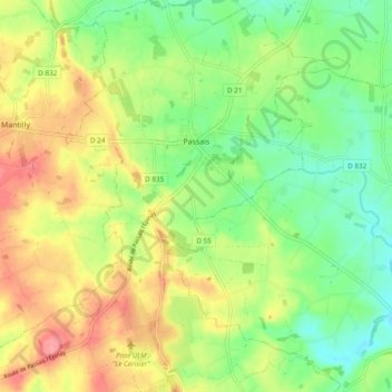 Topografische kaart Passais, hoogte, reliëf