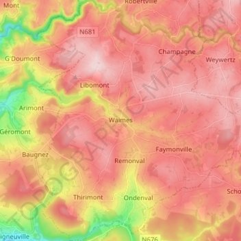 Topografische kaart Weismes, hoogte, reliëf
