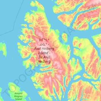 Topografische kaart Axel Heiberg Island, hoogte, reliëf