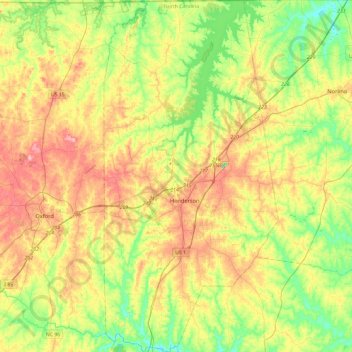 Topografische kaart Vance County, hoogte, reliëf