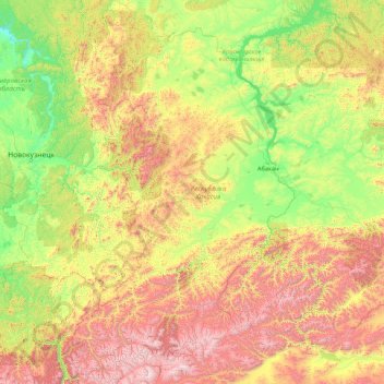 Topografische kaart Chakassië, hoogte, reliëf