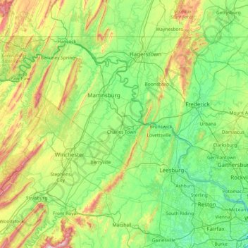 Topografische kaart Upper Potomac River, hoogte, reliëf
