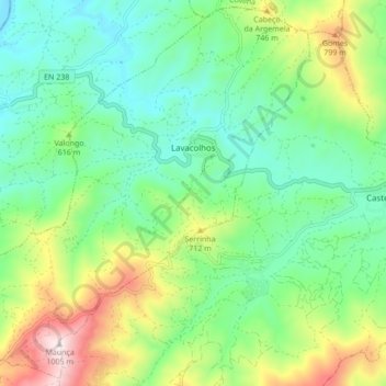 Topografische kaart Lavacolhos, hoogte, reliëf