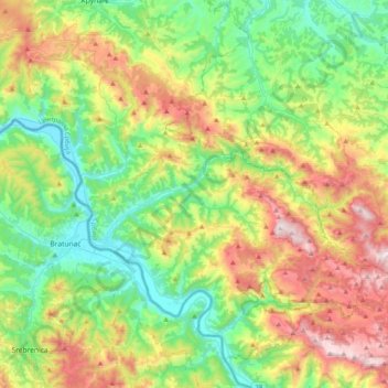 Topografische kaart Ljubovija Municipality, hoogte, reliëf