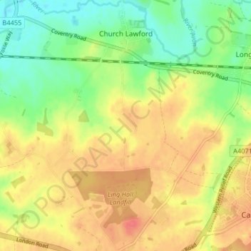 Topografische kaart Church Lawford CP, hoogte, reliëf