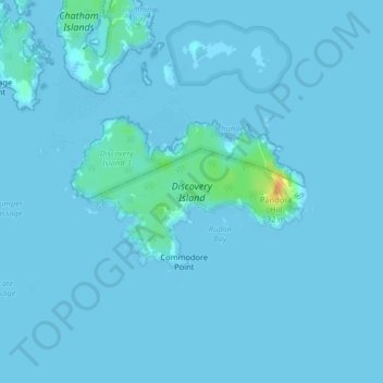 Topografische kaart Discovery Island, hoogte, reliëf