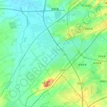 Topografische kaart 长春汽车经济技术开发区, hoogte, reliëf