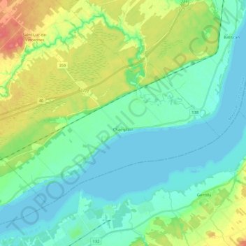Topografische kaart Champlain, hoogte, reliëf