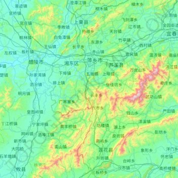 Topografische kaart Pingxiang, hoogte, reliëf