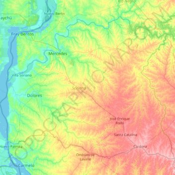 Topografische kaart Soriano, hoogte, reliëf