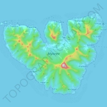 Topografische kaart Mo’orea, hoogte, reliëf