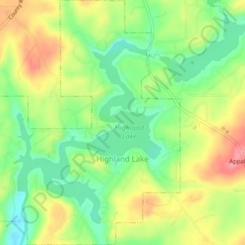 Topografische kaart Highland Lake, hoogte, reliëf