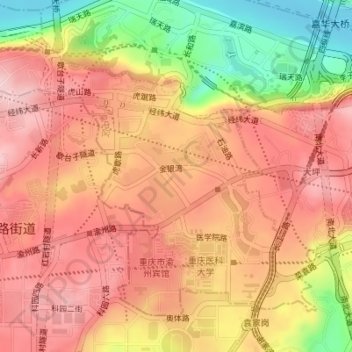 Topografische kaart 石油路街道, hoogte, reliëf
