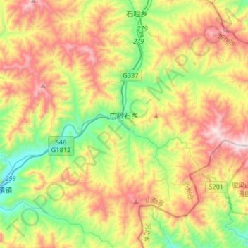 Topografische kaart 门限石乡, hoogte, reliëf