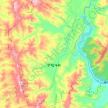 Topografische kaart 罗塔坪乡, hoogte, reliëf