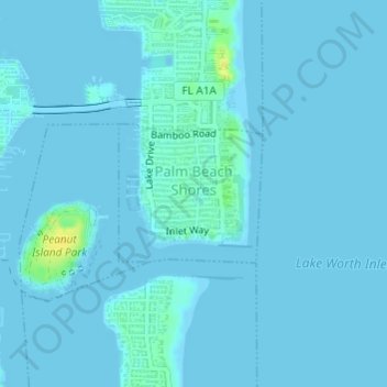 Topografische kaart Palm Beach Shores, hoogte, reliëf