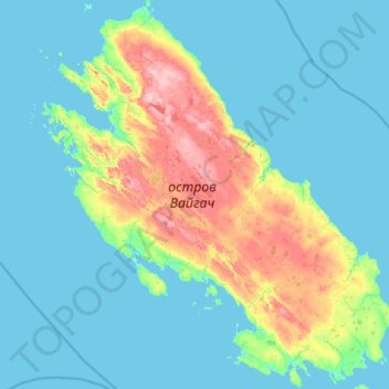 Topografische kaart Vaygach Island, hoogte, reliëf