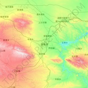 Topografische kaart 景泰县, hoogte, reliëf