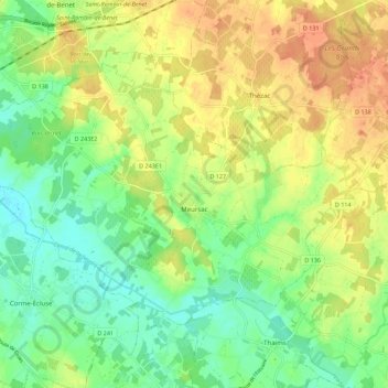 Topografische kaart Meursac, hoogte, reliëf