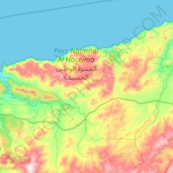 Topografische kaart Rouadi الرواضي, hoogte, reliëf