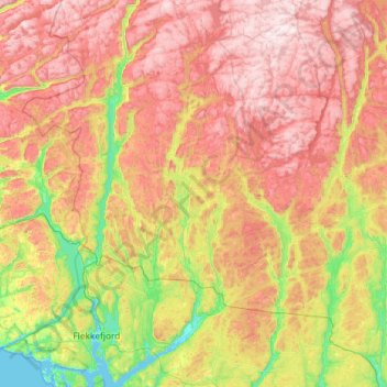 Topografische kaart Kvinesdal, hoogte, reliëf
