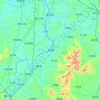 Topografische kaart 渌口区, hoogte, reliëf