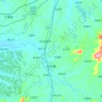 Topografische kaart 白水镇, hoogte, reliëf