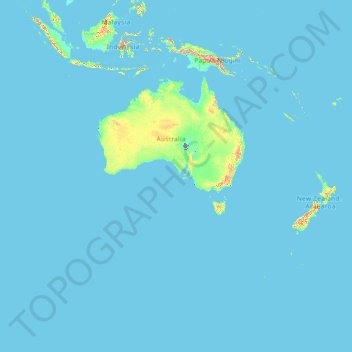 Topografische kaart Australië, hoogte, reliëf