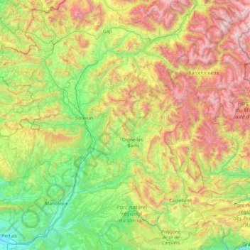Topografische kaart Alpes-de-Haute-Provence, hoogte, reliëf
