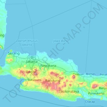 Topografische kaart West-Java, hoogte, reliëf