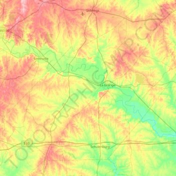Topografische kaart Fayette County, hoogte, reliëf