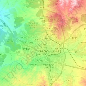 Topografische kaart Beer Sheva, hoogte, reliëf