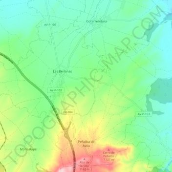 Topografische kaart Peñalba de Ávila, hoogte, reliëf