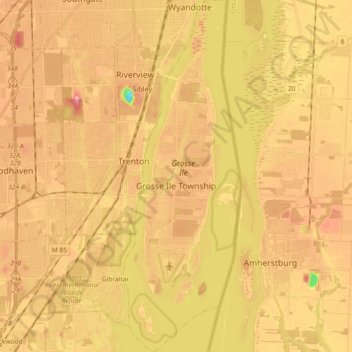 Topografische kaart Grosse Ile Township, hoogte, reliëf