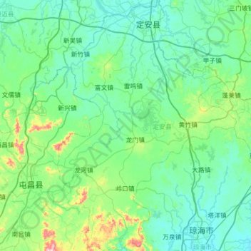 Topografische kaart 定安县, hoogte, reliëf