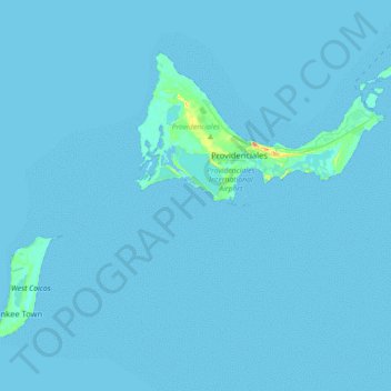 Topografische kaart Providenciales, hoogte, reliëf