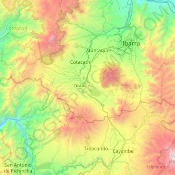 Topografische kaart Otavalo, hoogte, reliëf