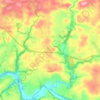 Topografische kaart Lennon, hoogte, reliëf