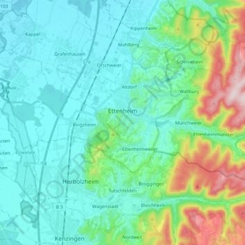 Topografische kaart Ettenheim, hoogte, reliëf