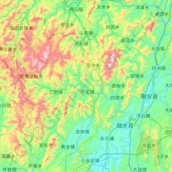Topografische kaart 融水苗族自治县, hoogte, reliëf