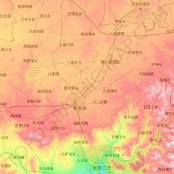 Topografische kaart 张北县, hoogte, reliëf