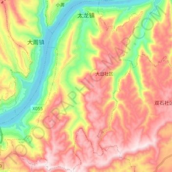 Topografische kaart 太龙镇, hoogte, reliëf